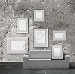白宝石图片画廊空白正方形帆布房间灰色插图推介会沙发框架石膏图片