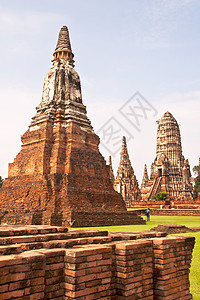 泰国极美的帕果达阿尤塔亚蓝色城市历史性宗教佛教徒建筑佛塔石头旅行热带图片