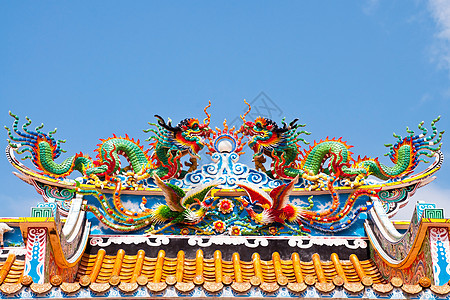 中华庙的中国传统龙头白色传奇宗教神话双胞胎精神工匠绿色图片