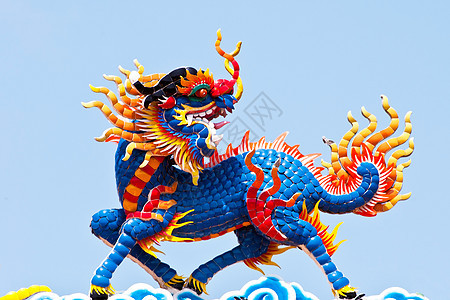 中文庙中中国狮子蓝色工匠艺术宗教传奇金子神话精神图片