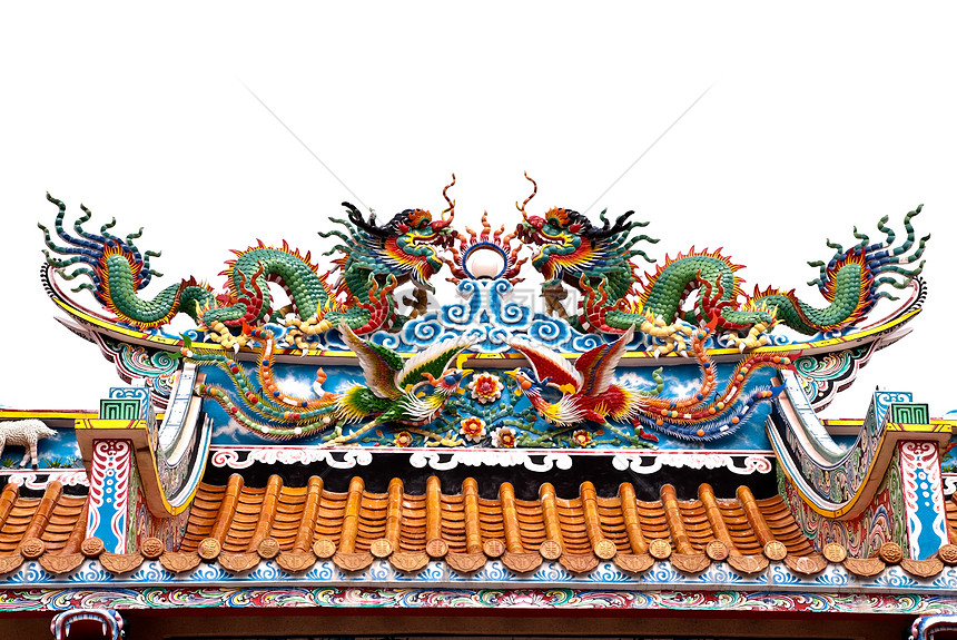 中华庙的中国传统龙头工匠宗教白色双胞胎精神神话传奇绿色图片