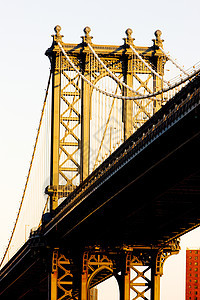 美国纽约市曼哈顿大桥的详情建筑旅行城市建筑物世界桥梁外观地标建筑学电缆图片