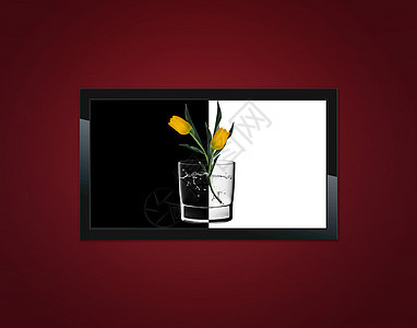 黑色LCD Tv屏幕玻璃优雅框架液体边界控制板阴影监视器娱乐图片