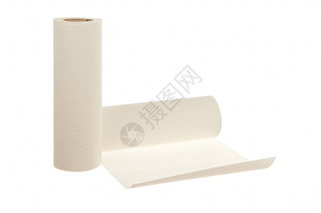 白色背景上隔离的纸毛巾卷管子用具回收房子洗手间餐巾家庭组织摄影家务图片