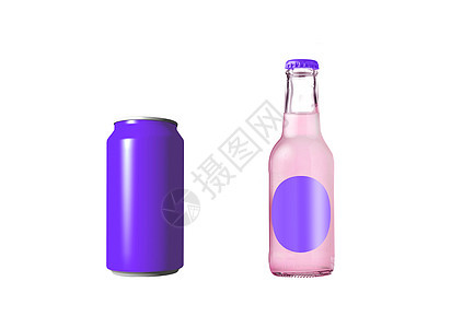 紫色铝罐头 玻璃瓶装汽水图片
