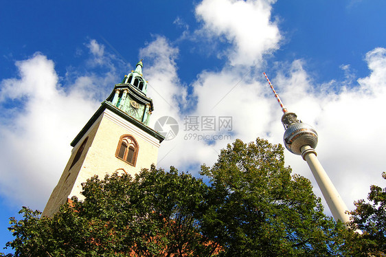 柏林的电视塔和纪念碑地标广场建筑收音机建筑学首都天空旅行教会图片