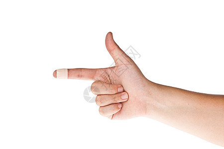 左侧有绷带点的手指消毒药品病态保健拇指情况宏观伤口卫生痛苦图片