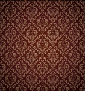 佛罗罗拉无缝装饰品风格滚动装饰艺术插图古董墙纸红色叶子棕色图片
