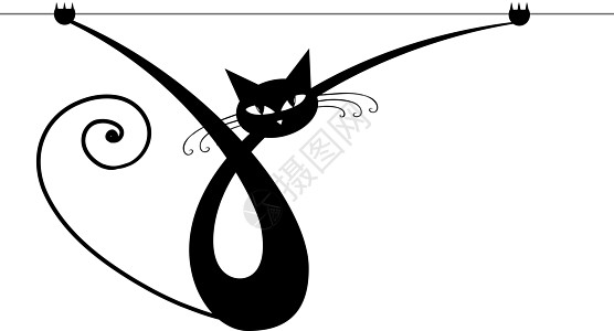 漂亮的黑猫毛轮式设计图胡须小猫爪子动物黑色插图哺乳动物草图眼睛宠物图片