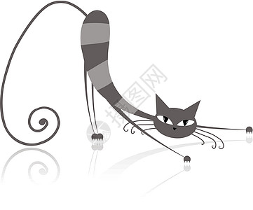 灰色条纹猫适合你的设计插图宠物动物眼睛哺乳动物艺术反射胡须墨水绘画图片