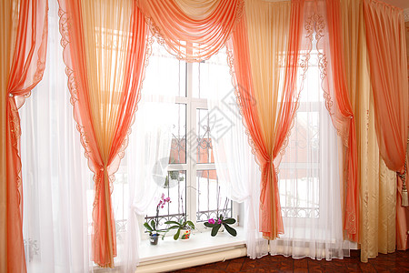 视窗棕色薄纱折叠丝绸建筑学刺绣锦缎材料装饰窗户图片