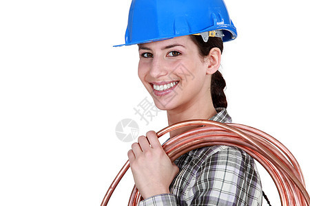 女性水管工衬衫技术蓝色灰色知识动力材料滚动专业工匠图片