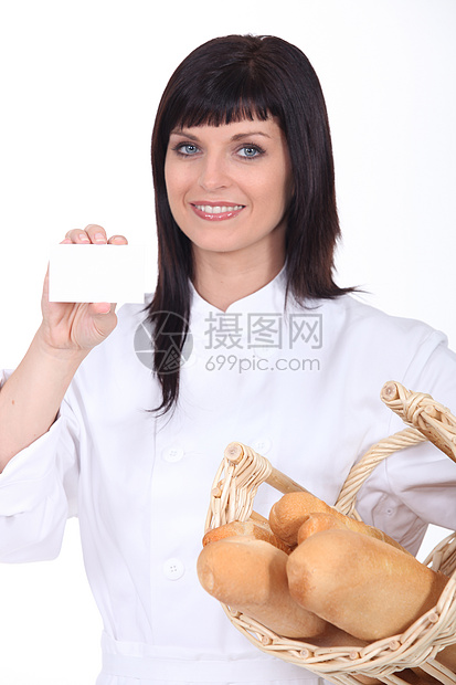 展示名片的女面包师图片