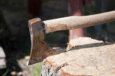 斧头卡在树桩上刀刃乐器木工人危险木头国家木材力量林业金属图片