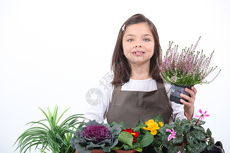 一个小女孩装着花草的小女孩图片