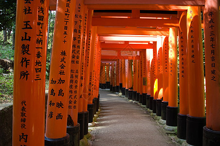 京都Inari圣堂的托里门地标观光楼梯遗产小路橙子隧道历史通道文化图片