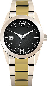 白色背景上隔离的经典钢手腕表矢量插图Name女性钟表测量仪表计时器黑色拨号速度小时手表图片