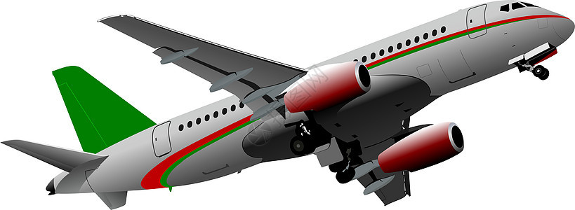 乘客飞机在空中飞行 矢量插图跑道车辆飞机场商业运输旅行车轮翅膀机场交通图片