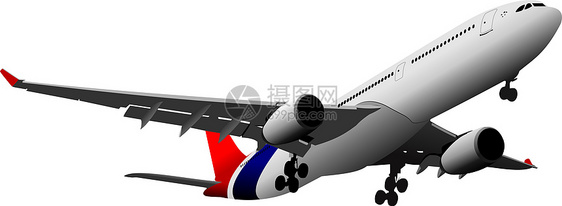 乘客飞机在空中飞行 矢量插图商业飞机场机场旅行运输车轮车辆跑道翅膀交通图片
