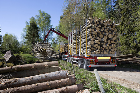 木材装载红色木工人日志环境砍伐资源运输材料方式体力劳动者图片
