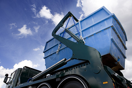 货物集装箱交通垃圾重工业方式庭院垃圾车回收卡车晴天环卫工图片