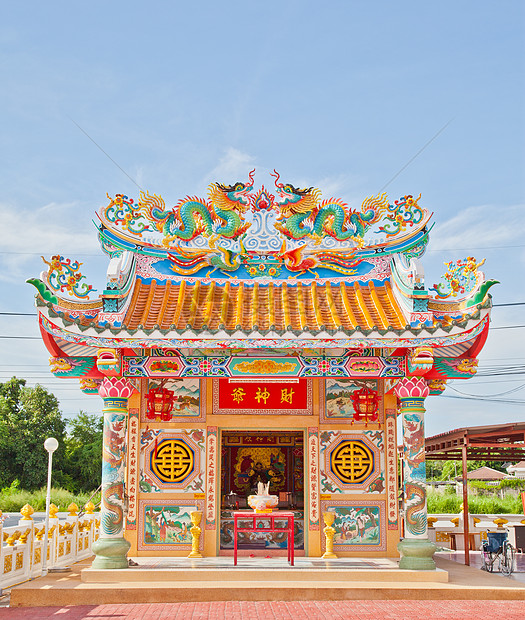 美丽的中华庙公园天空植物建筑风格寺庙正方形旅游木板建筑学图片