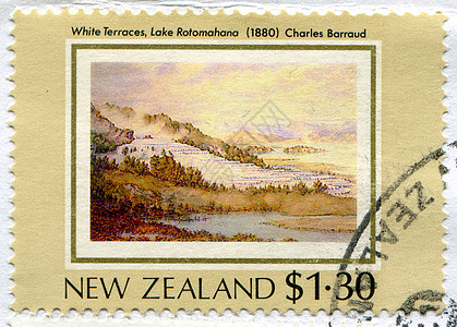 罗托马哈纳湖古董绘画天空历史性风景爬坡框架邮资天际邮票图片