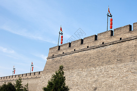 中国西安历史古城墙城市文化天空建筑学地标中心历史性灯笼观光旅行图片