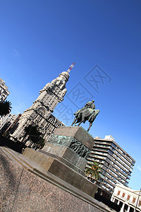 蒙得维的亚和平独立广场创始人热带蓝色历史性雕像城市旅行建筑学首都太阳图片