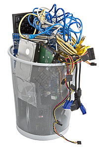 垃圾桶中电子废料垃圾电脑内存大容量绳索硬盘行业计算机设备电气元件图片