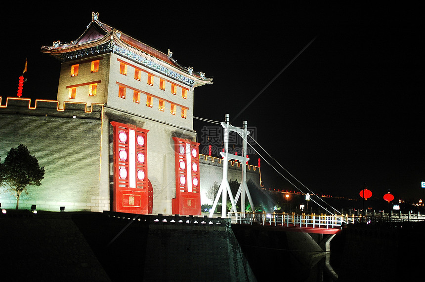 古城墙中国西安的夜幕旅行风景景观历史历史性地标房子场景灯笼城市图片