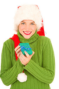 拥有礼物和圣诞礼帽的妇女微笑年轻人帽子成人女士女子图片