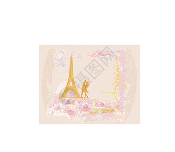 在巴黎的浪漫情侣亲吻埃菲尔铁铁回流卡日落城市旅游旅行场景情怀文化游客女士女性图片