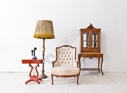 白色房间的老式豪华手椅椅子装饰插图沙发装潢家具奢华技术座位电话图片