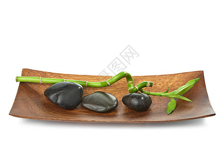 冰石和竹 与世隔绝植物群盘子环境叶子岩石奢华冥想植物石头身体图片
