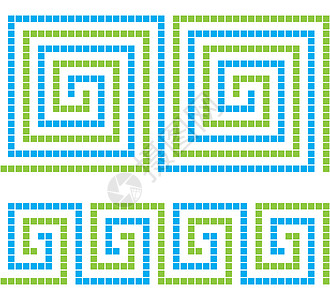 无缝马赛克图案白色绿色墙纸马赛克蓝色装饰品插图网络边界正方形图片