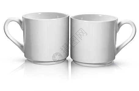 白色背景上孤立的茶杯反射餐具杯子咖啡咖啡杯阴影制品时间陶瓷图片