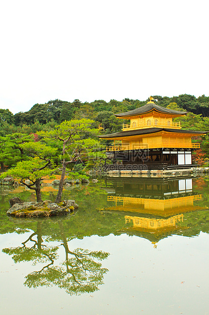 日本京都金宫寺庙金殿宝塔遗产森林宗教文化观光佛教徒亭子池塘吸引力图片