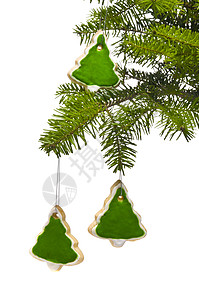 树树形状饼干 作为圣诞树装饰品背景图片