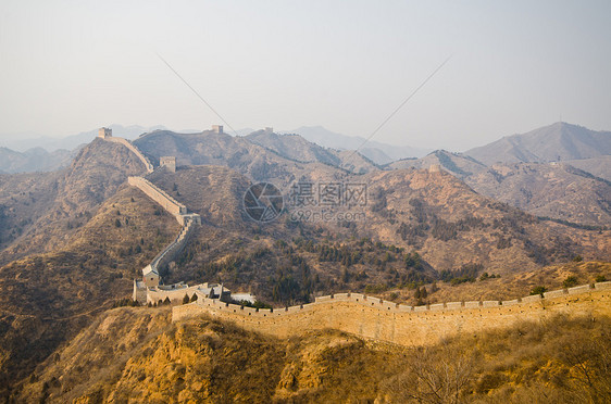 中国长城世界晴天建筑学天空旅游历史性爬坡蓝色观光防御图片