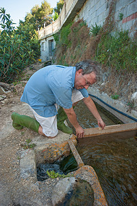 取水种植园乡村橡胶农民雨靴树木农场树林男性工作图片