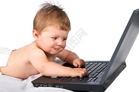 儿童玩笔记本电脑学习技术快乐女孩餐巾游戏男生孩子黑色白色图片