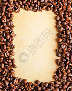 咖啡豆作为参考用旧纸面背景说明的框架图片