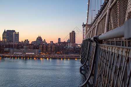 曼哈顿纽约日落桥市天际之夜背景图片