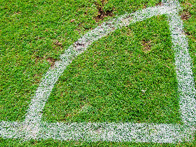 绿色足球场 从最上方的角踢草皮沥青角球条纹植物地面院子生长环境足球图片