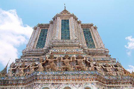 寺和曼谷美丽的蓝天假期文化建筑学天空景观神社地标宗教城市旅行图片