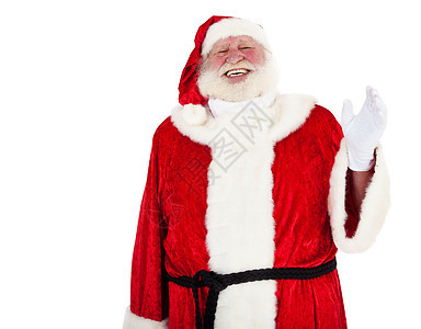 圣诞老人传统手势老年白色戏服外观男人时候背景图片