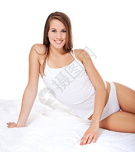 穿着白内裤的妇女内衣青少年女性青年休闲服白色微笑文化女孩女士图片