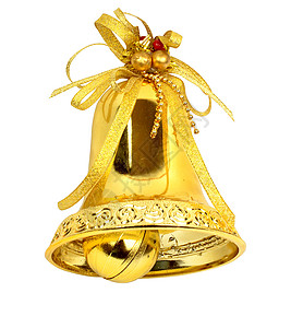 圣诞钟丝带黄色金子白色装饰品背景图片