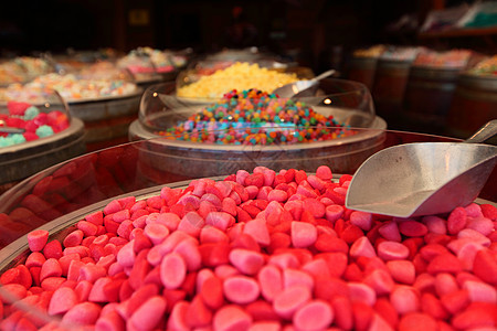 糖果店糖果细节的详情珠子小吃泻药市场甜点店铺金属蓝色饮食育肥波盖利亚高清图片素材